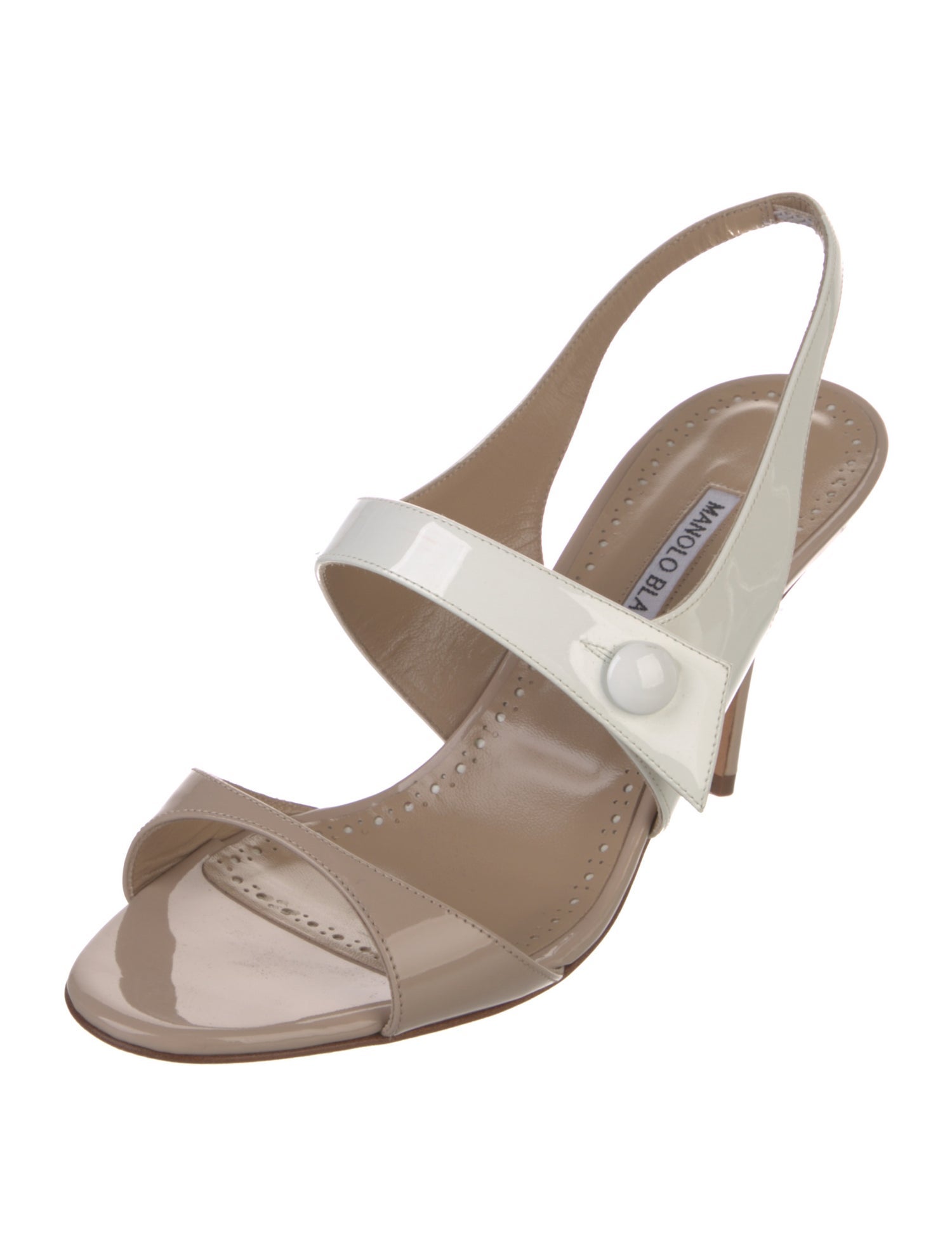 Manolo Blahnik Patent Leather Colorblock Pattern Slingback Sandals