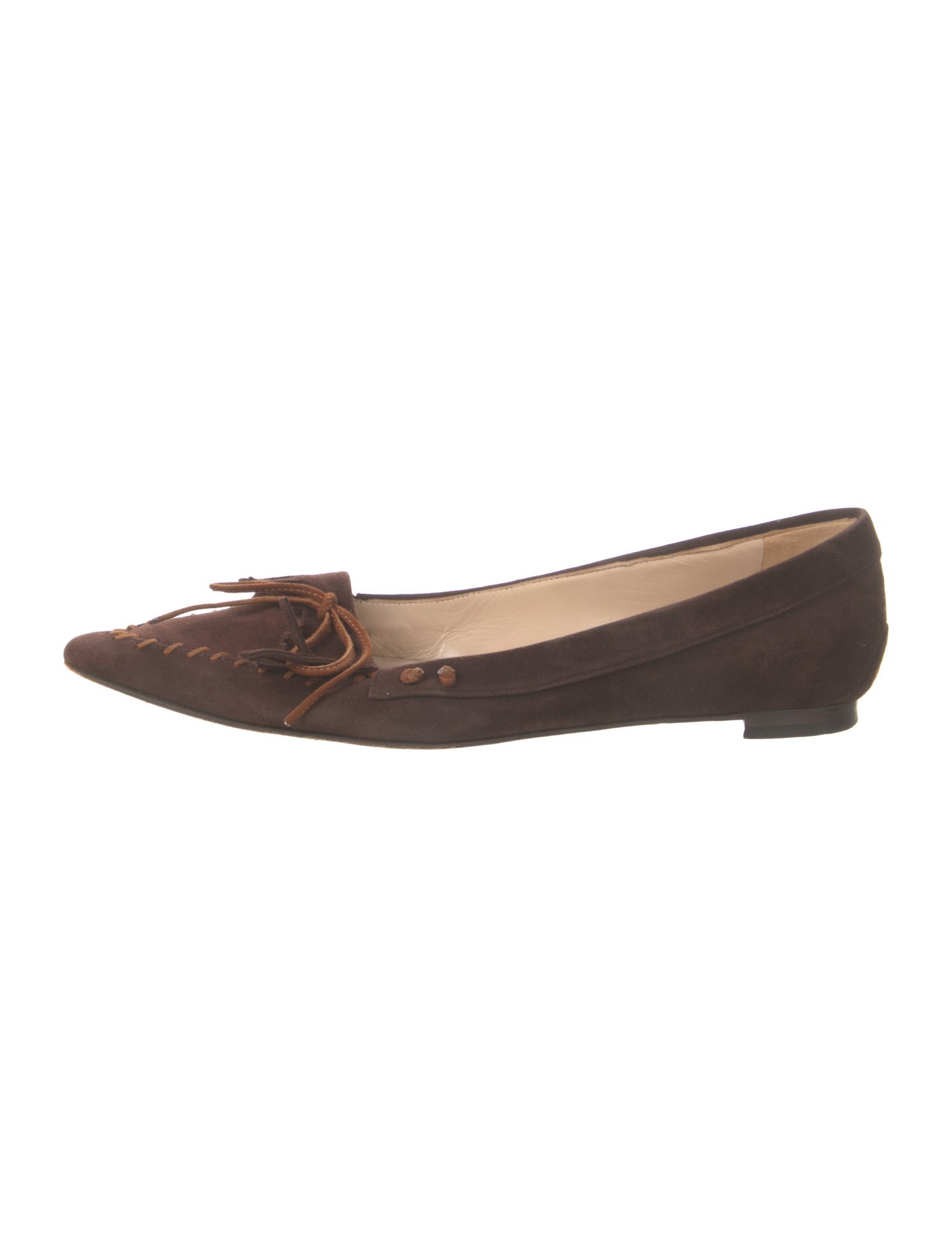 Manolo Blahnik Suede Bow Accents Ballet Flats