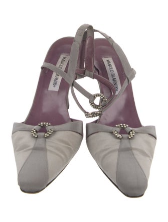 Manolo Blahnik Satin Colorblock Pattern Slingback Pumps