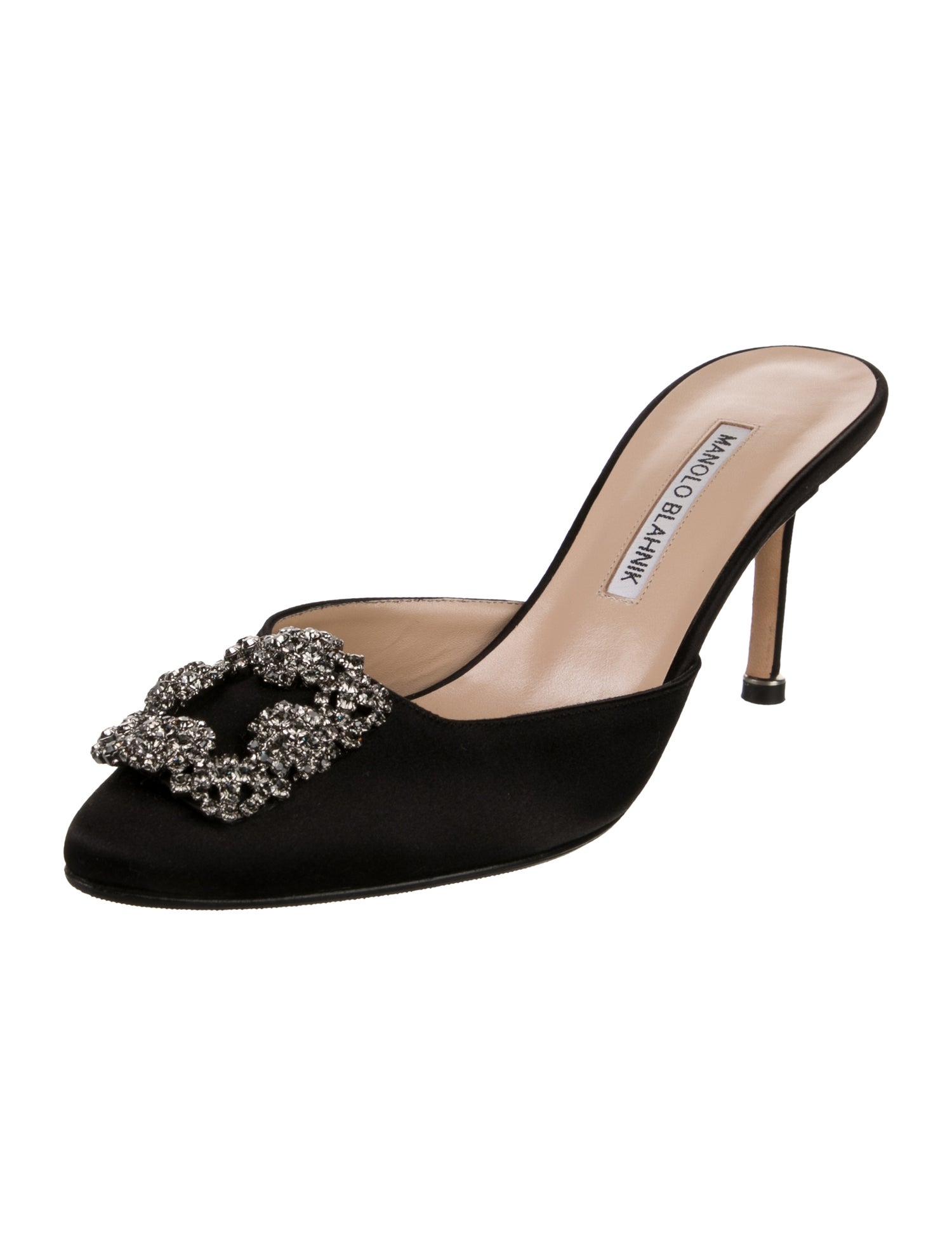 Manolo Blahnik Satin Crystal Embellishments Mules