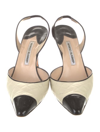 Manolo Blahnik Quilted Pattern Patent Leather Slingback Pumps