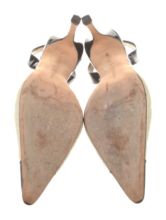 Manolo Blahnik Quilted Pattern Patent Leather Slingback Pumps