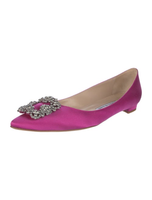 Manolo Blahnik Satin Crystal Embellishments Ballet Flats