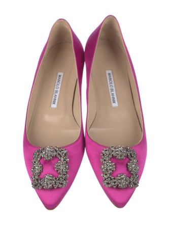 Manolo Blahnik Satin Crystal Embellishments Ballet Flats