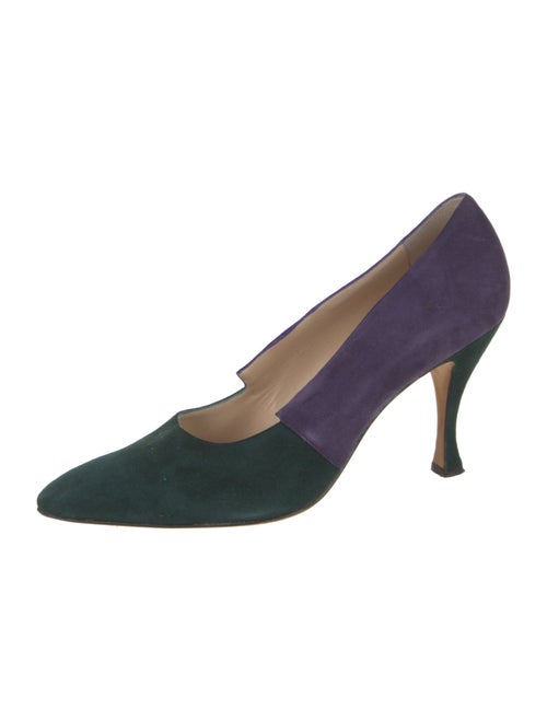 Manolo Blahnik Suede Colorblock Pattern Pumps