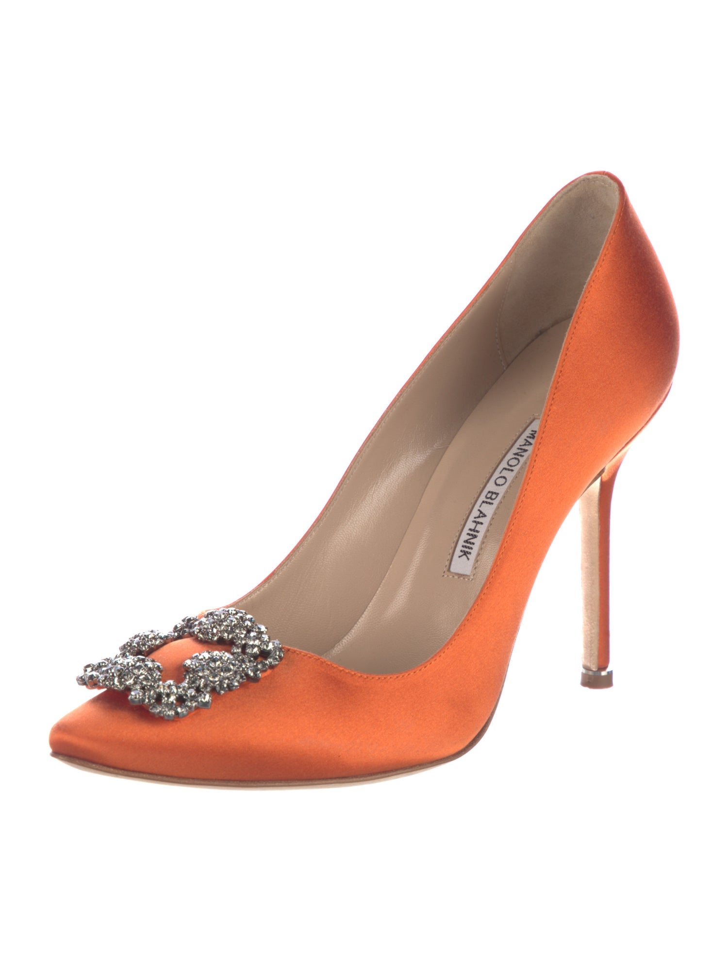 Manolo Blahnik Satin Crystal Embellishments Pumps