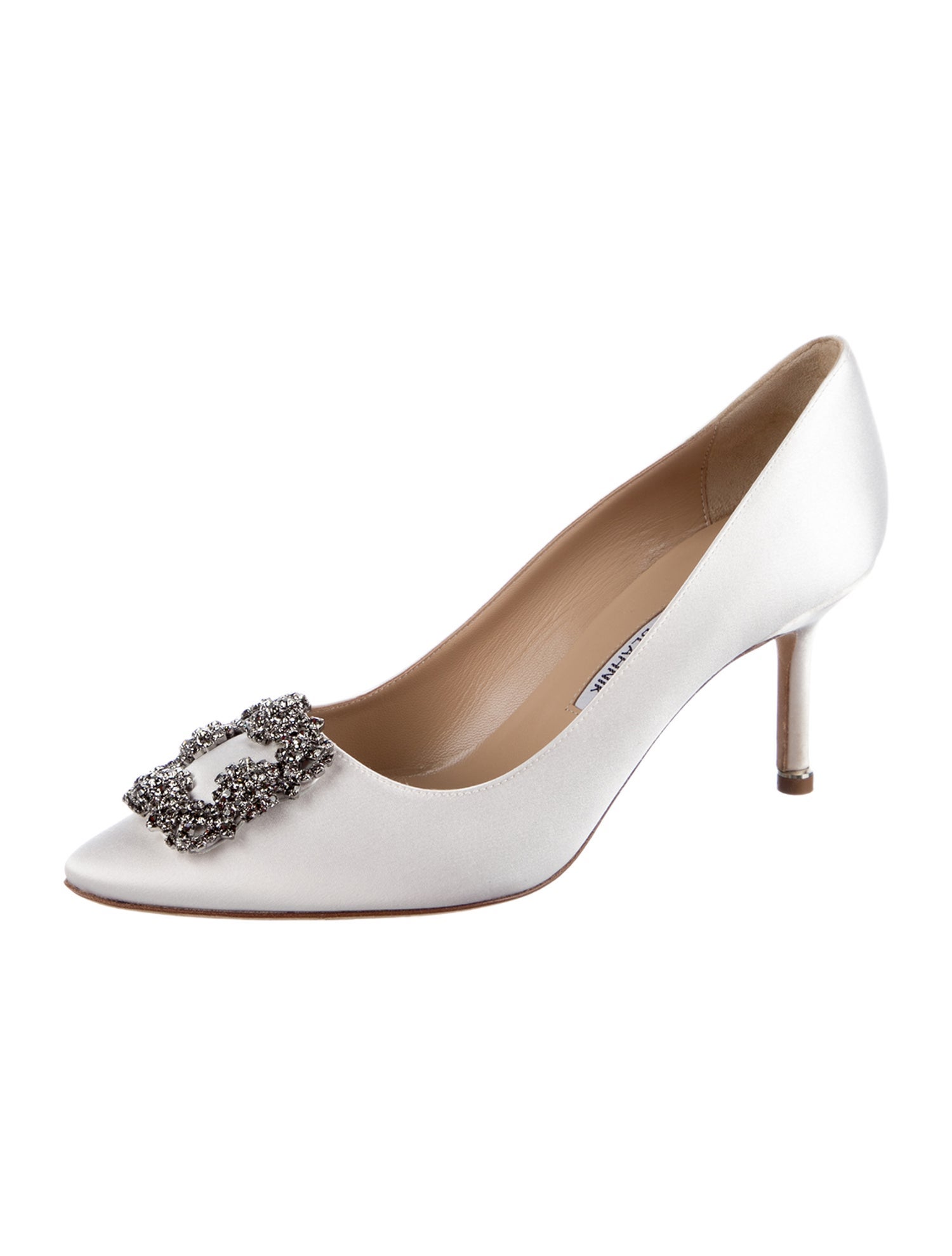 Manolo Blahnik Satin Crystal Embellishments Pumps