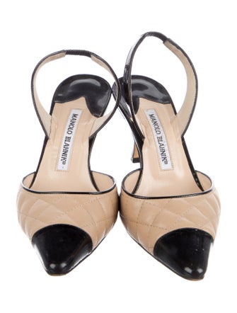 Manolo Blahnik Leather Colorblock Pattern Slingback Pumps