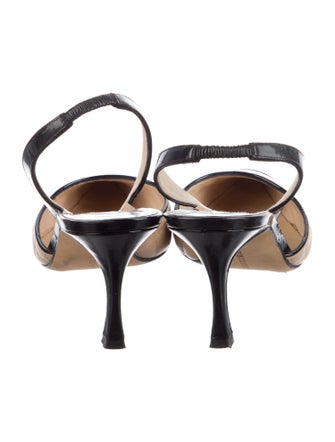 Manolo Blahnik Leather Colorblock Pattern Slingback Pumps