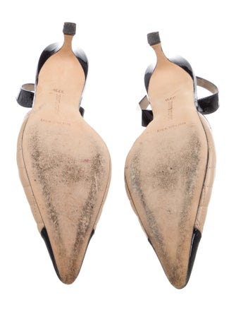 Manolo Blahnik Leather Colorblock Pattern Slingback Pumps