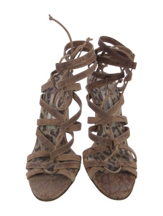 Manolo Blahnik Suede Animal Print Gladiator Sandals