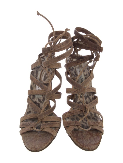 Manolo Blahnik Suede Animal Print Gladiator Sandals