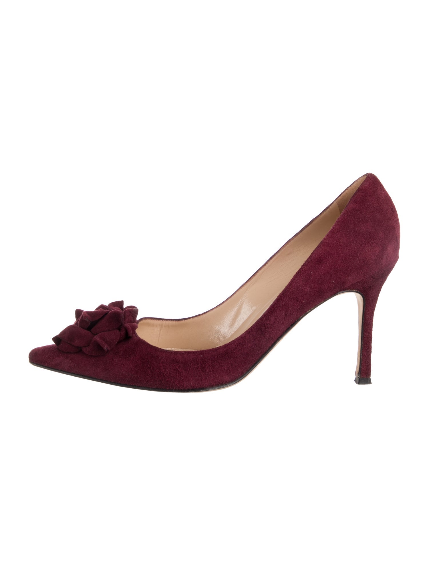 Manolo Blahnik Suede Ruffle Embellishment Pumps