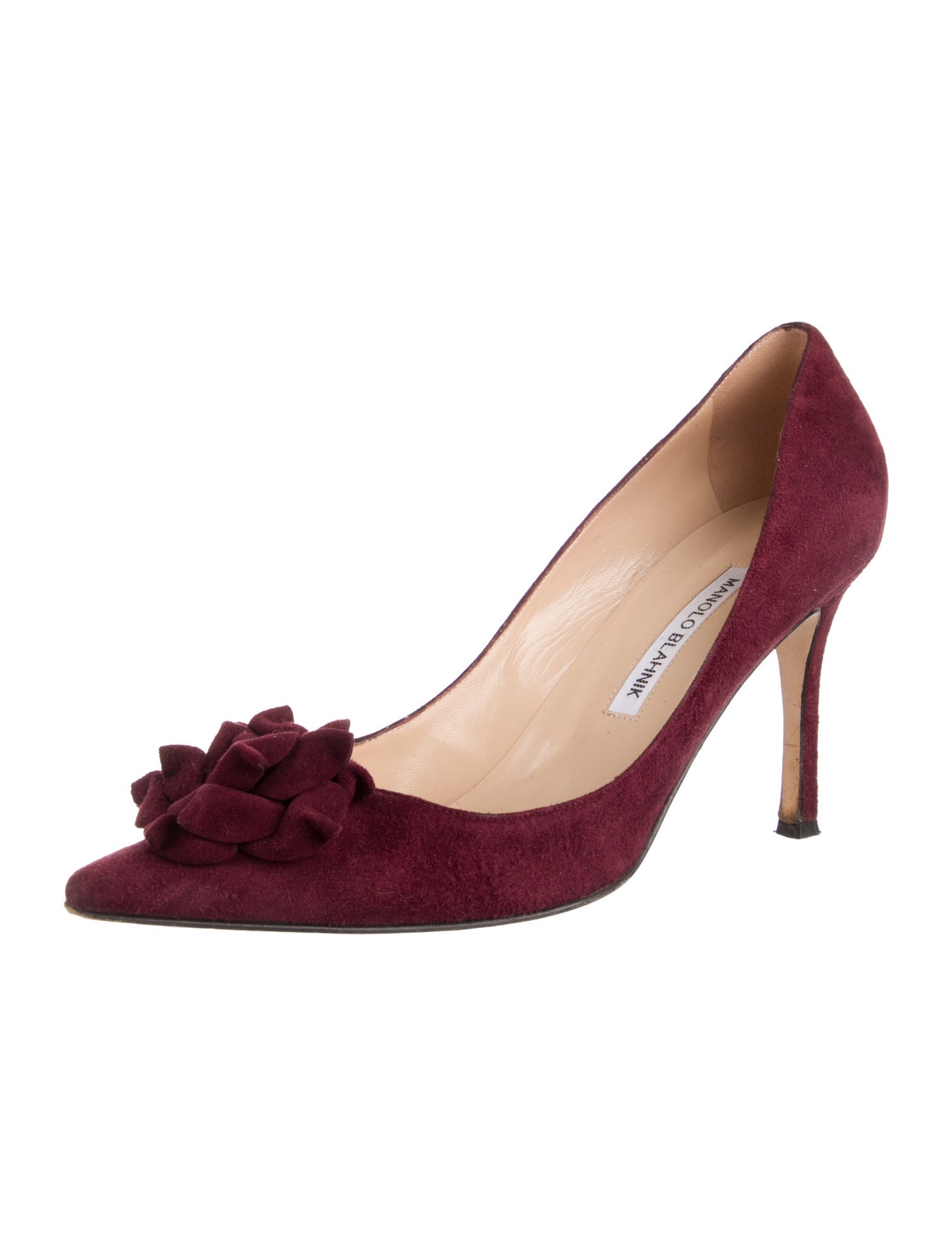 Manolo Blahnik Suede Ruffle Embellishment Pumps