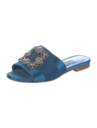 Manolo Blahnik Satin Crystal Embellishments Slides