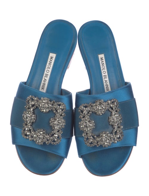 Manolo Blahnik Satin Crystal Embellishments Slides