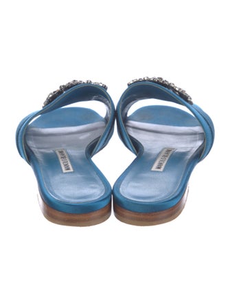 Manolo Blahnik Satin Crystal Embellishments Slides
