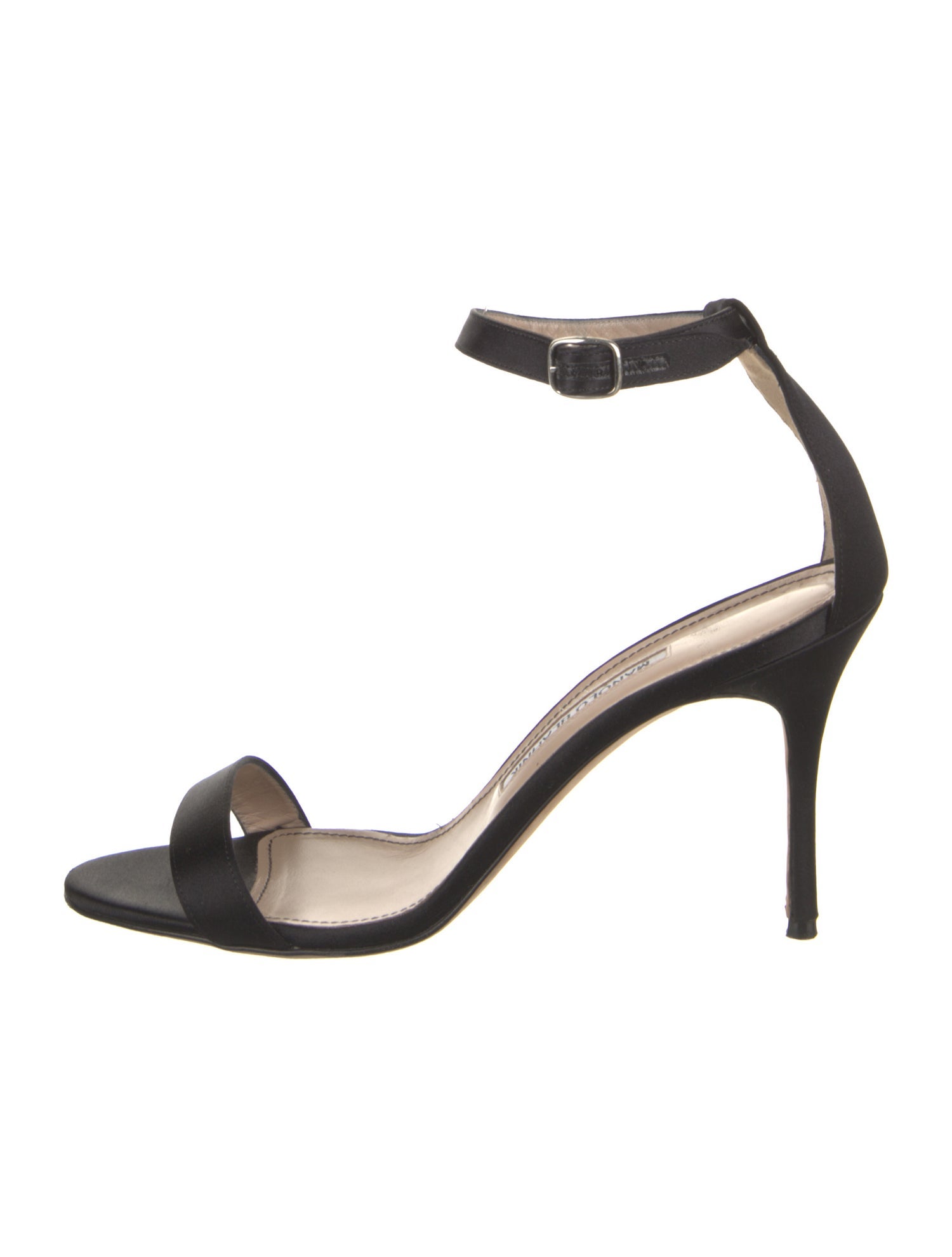 Manolo Blahnik Satin Leather Trim Embellishment Sandals