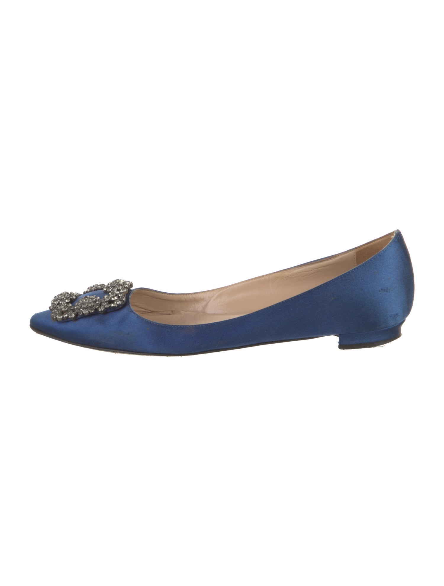 Manolo Blahnik Satin Crystal Embellishments Flats