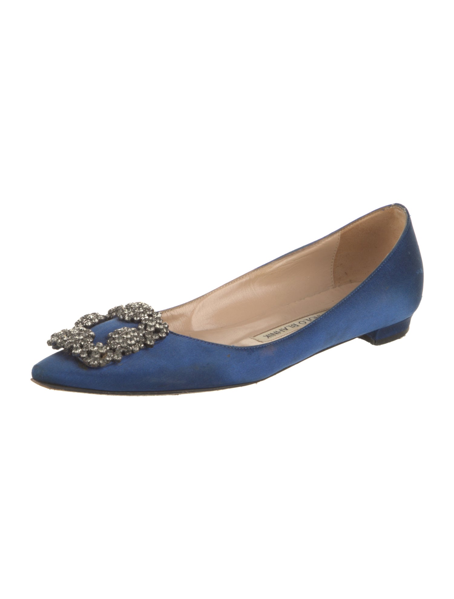 Manolo Blahnik Satin Crystal Embellishments Flats