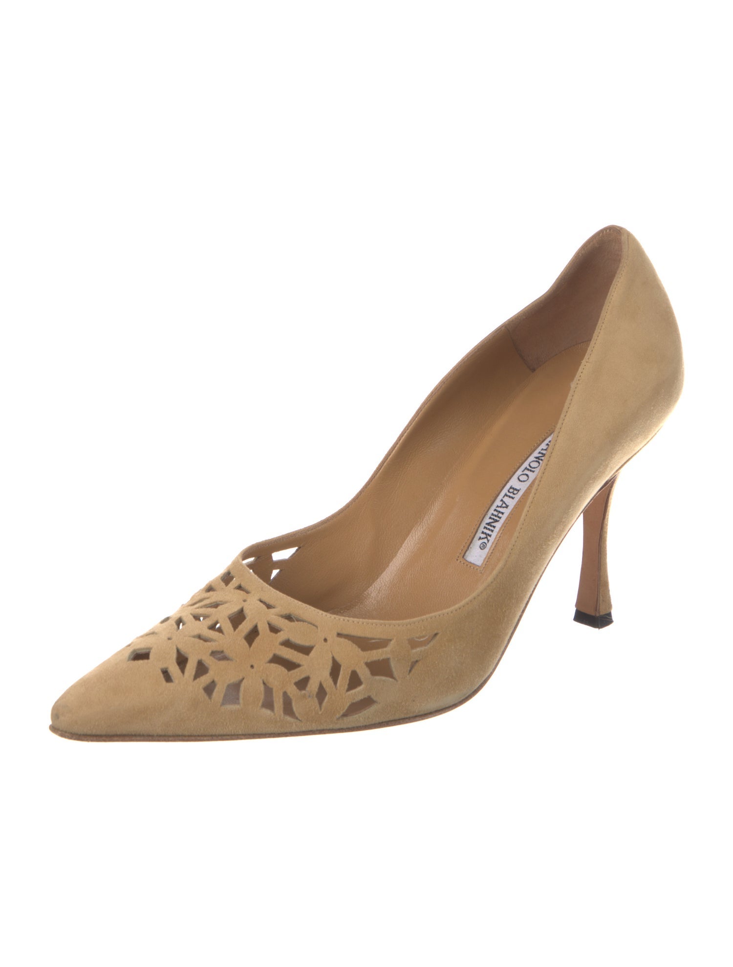 Manolo Blahnik Suede Lasercut Accents Pumps