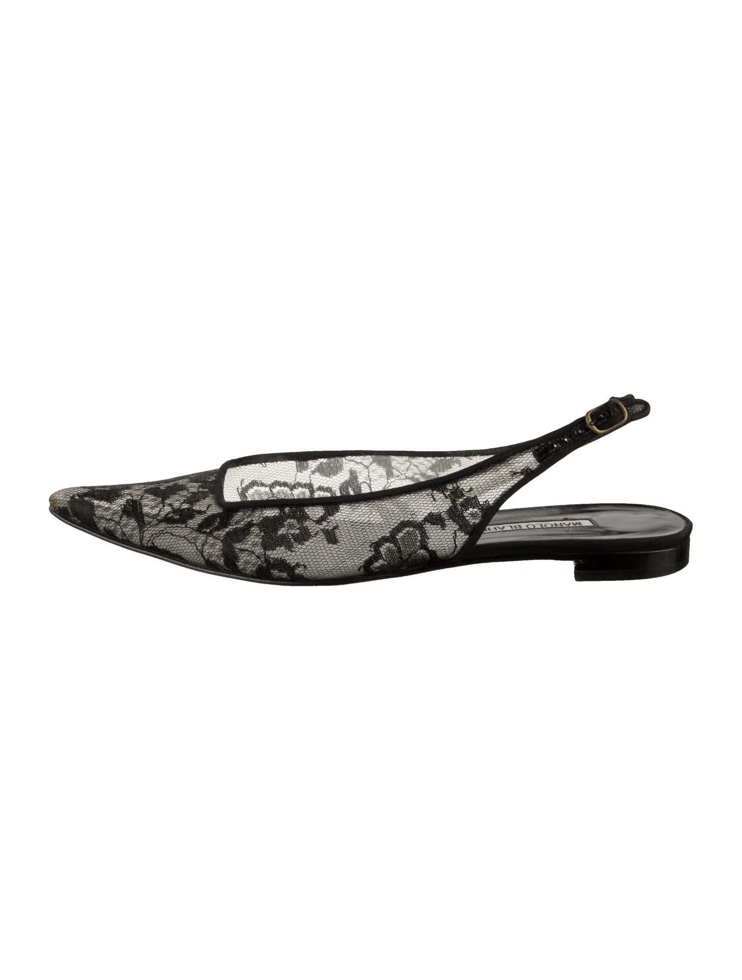 Manolo Blahnik Lace Lace Pattern Slingback Flats