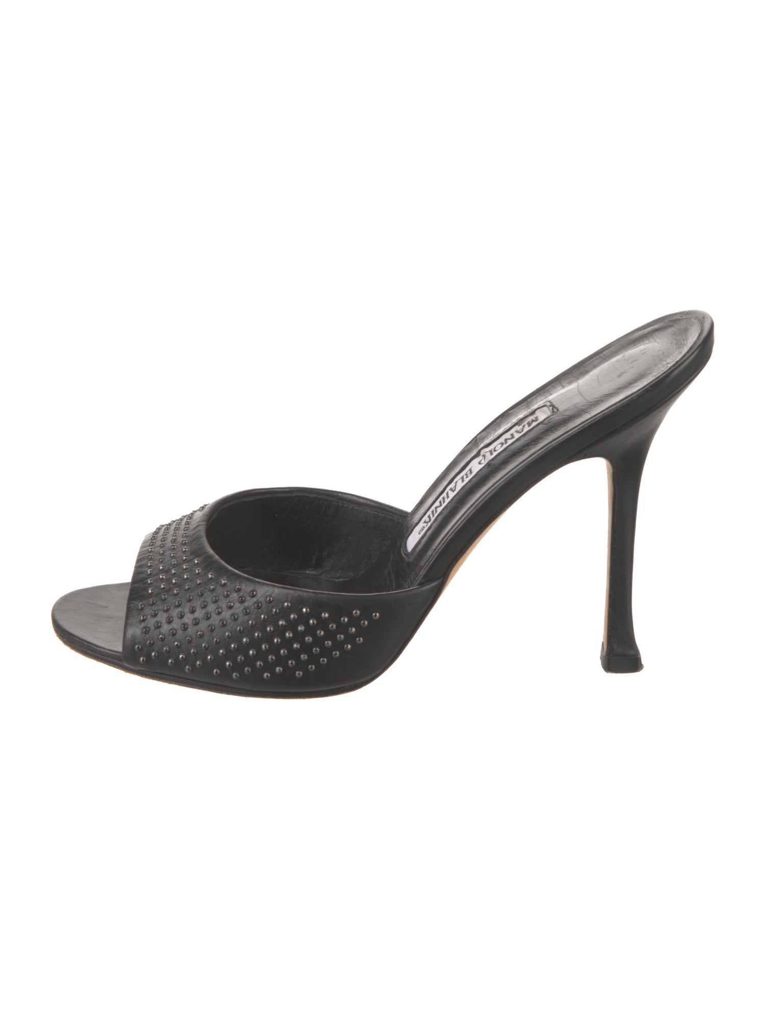 Manolo Blahnik Leather Studded Accents Slides