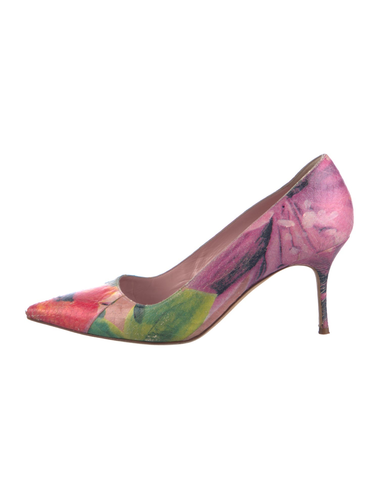Manolo Blahnik Leather Floral Print Pumps