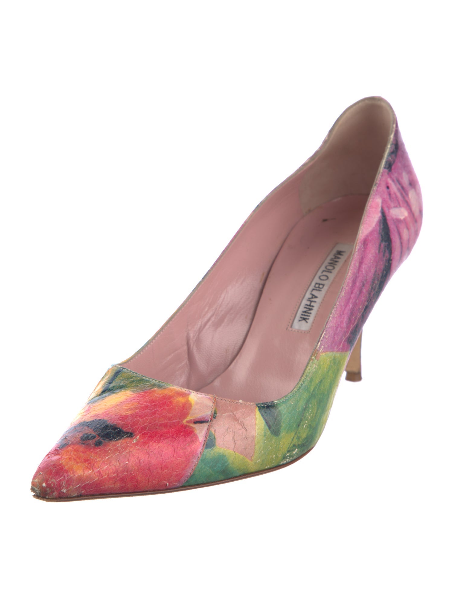 Manolo Blahnik Leather Floral Print Pumps
