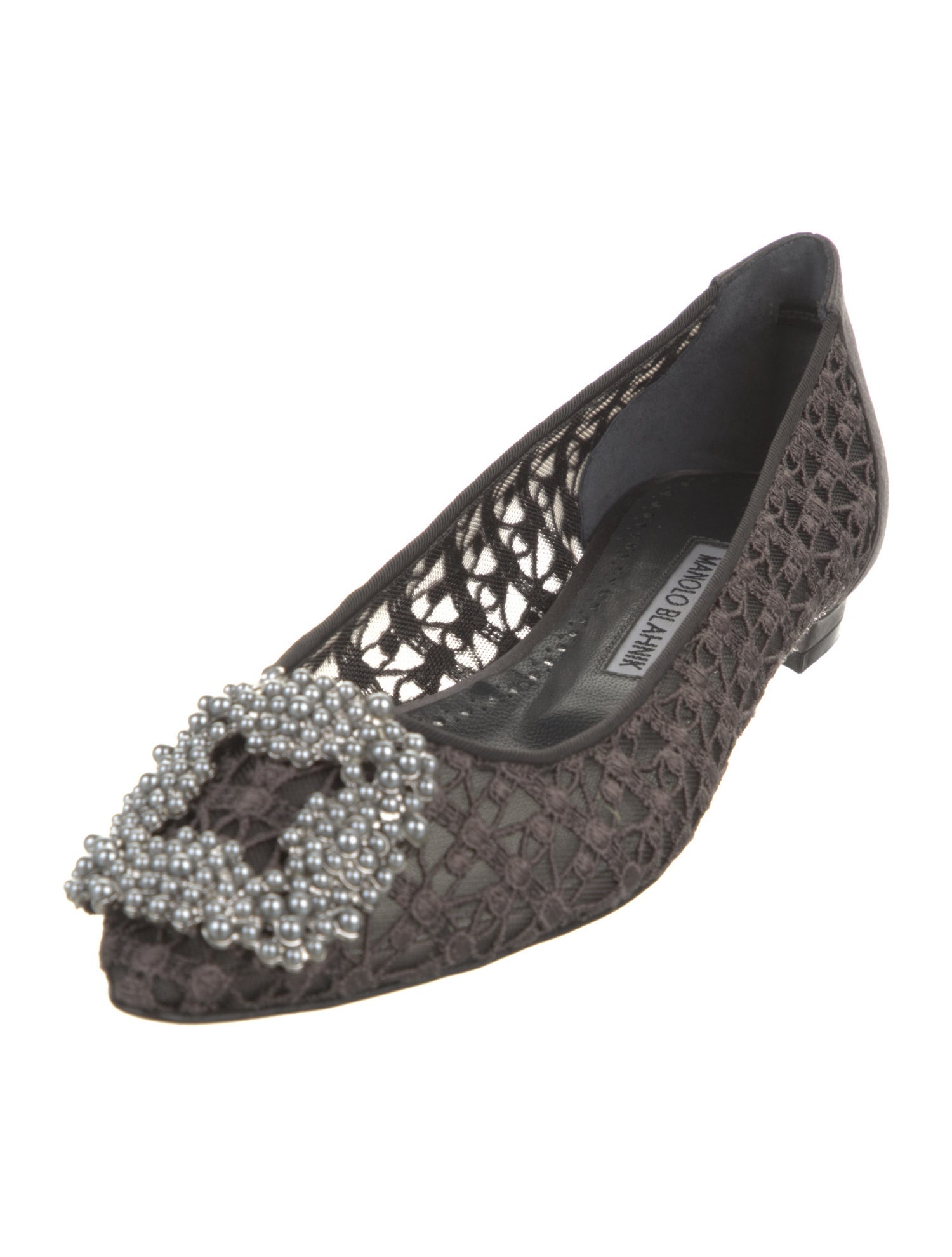 Manolo Blahnik Lace Crystal Embellishments Flats