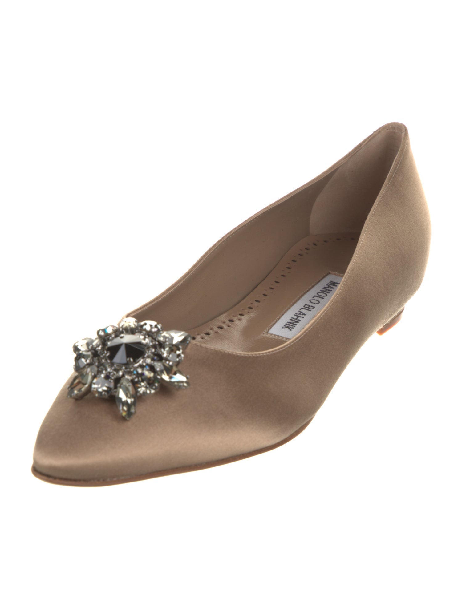 Manolo Blahnik Satin Crystal Embellishments Ballet Flats