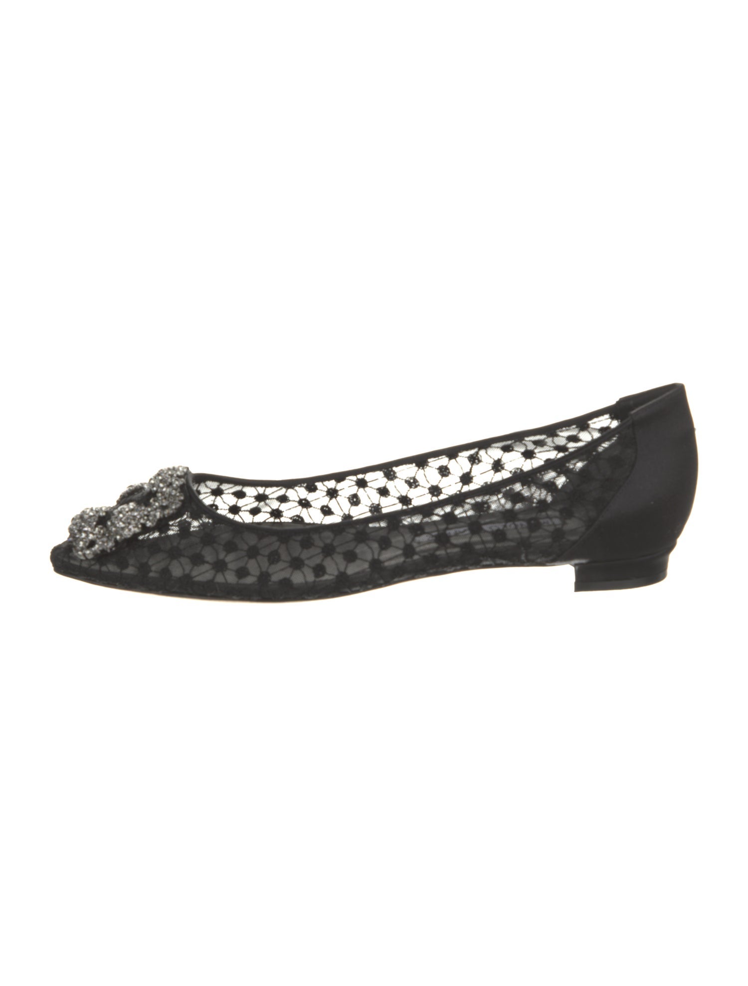 Manolo Blahnik Lace Crystal Embellishments Ballet Flats