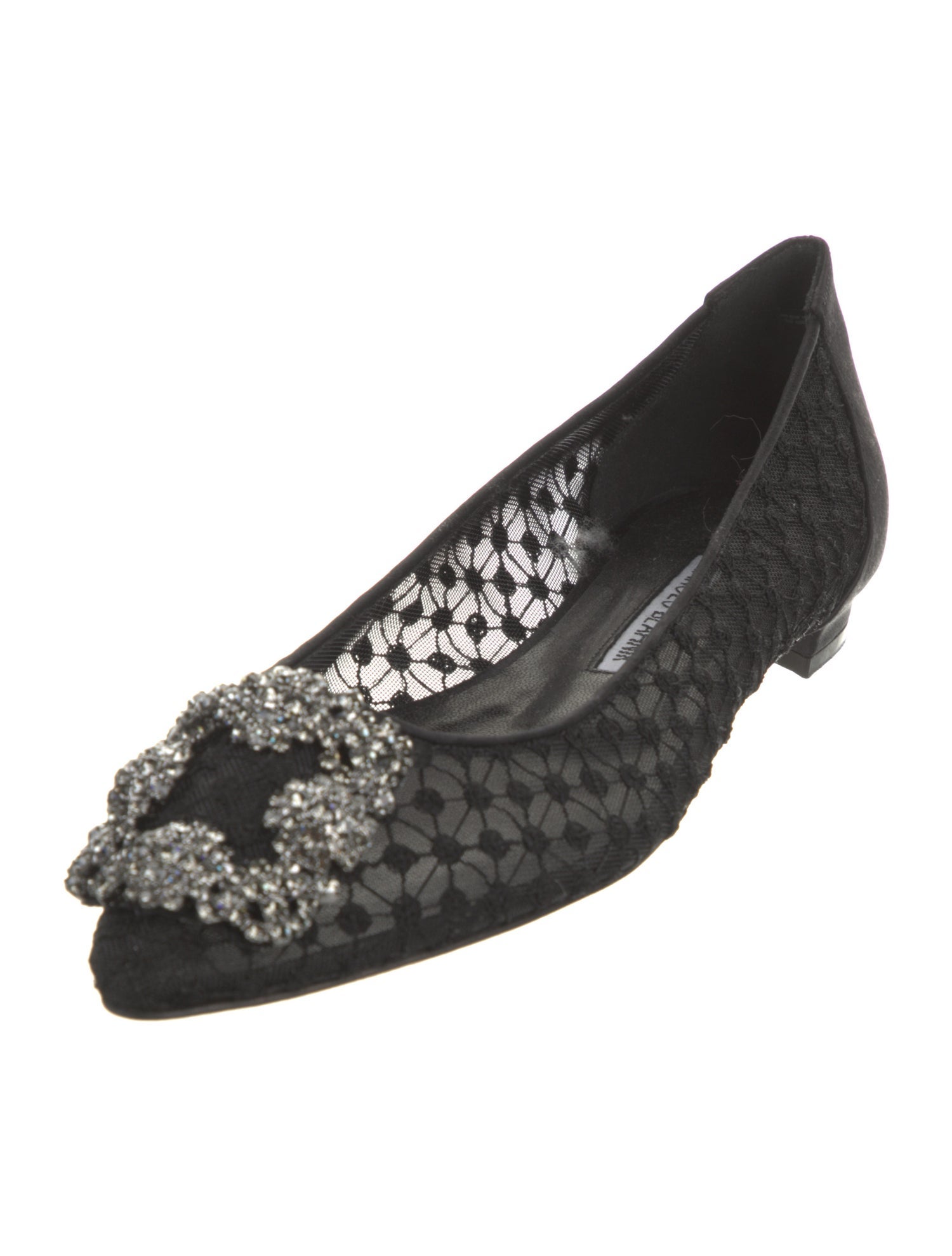 Manolo Blahnik Lace Crystal Embellishments Ballet Flats