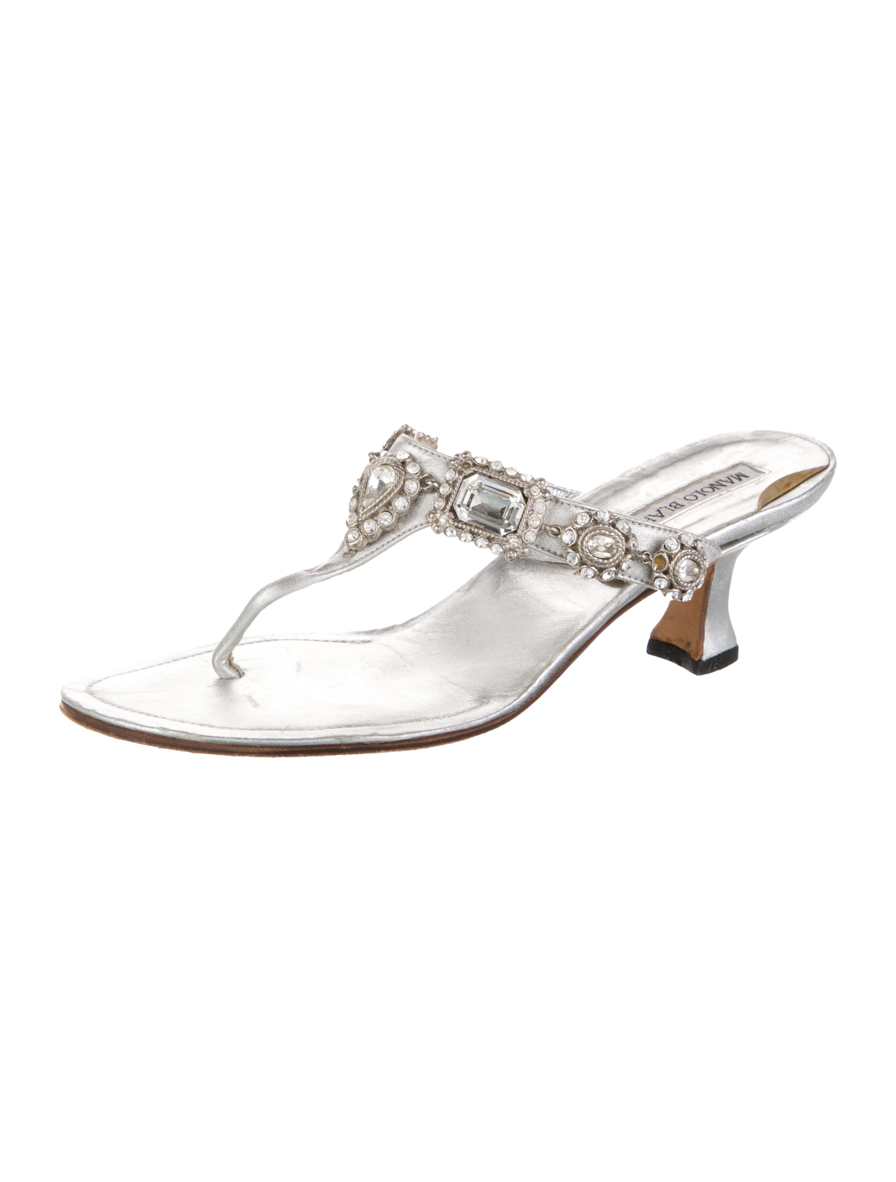 Manolo Blahnik Leather Crystal Embellishments Flip Flops