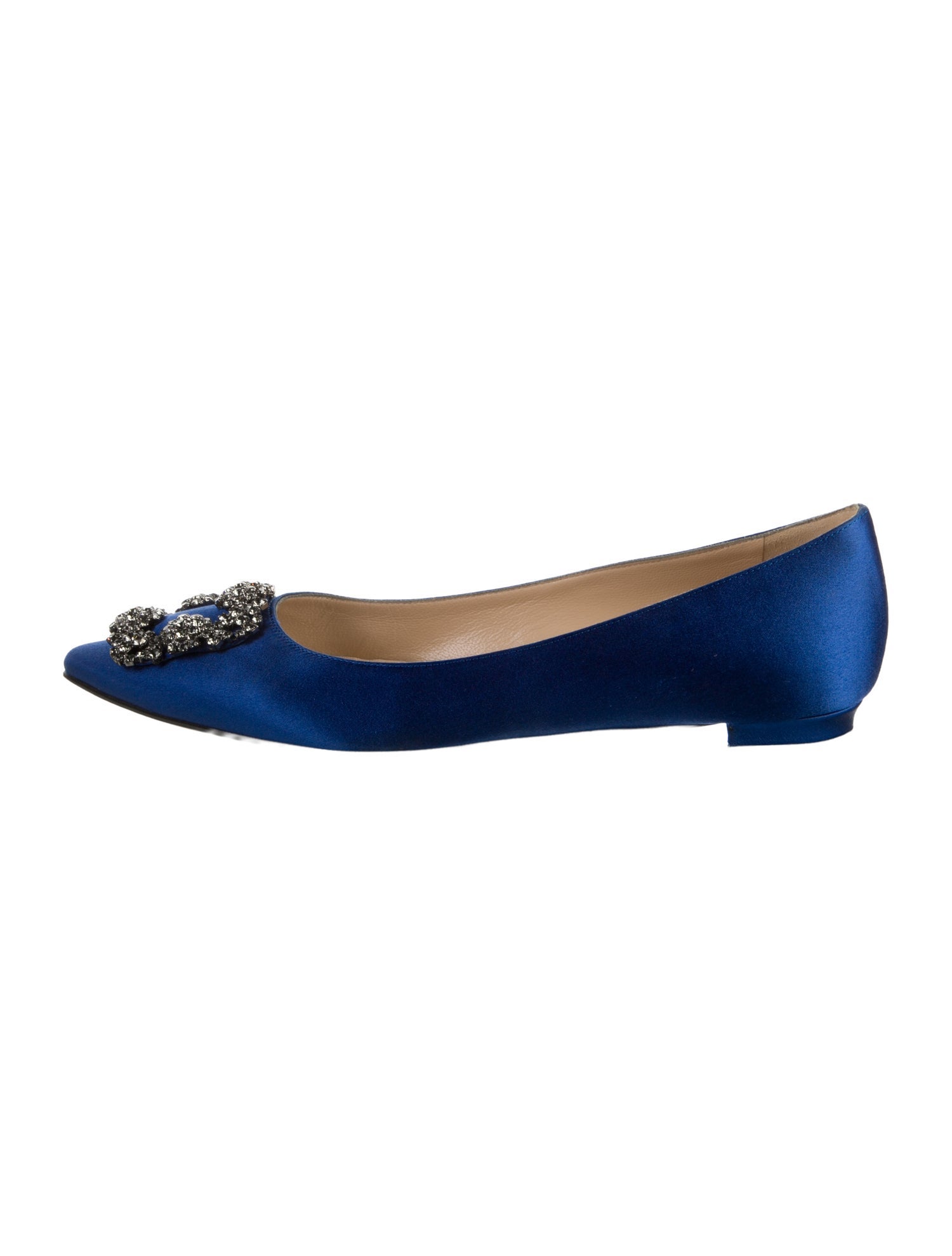Manolo Blahnik Satin Crystal Embellishments Flats