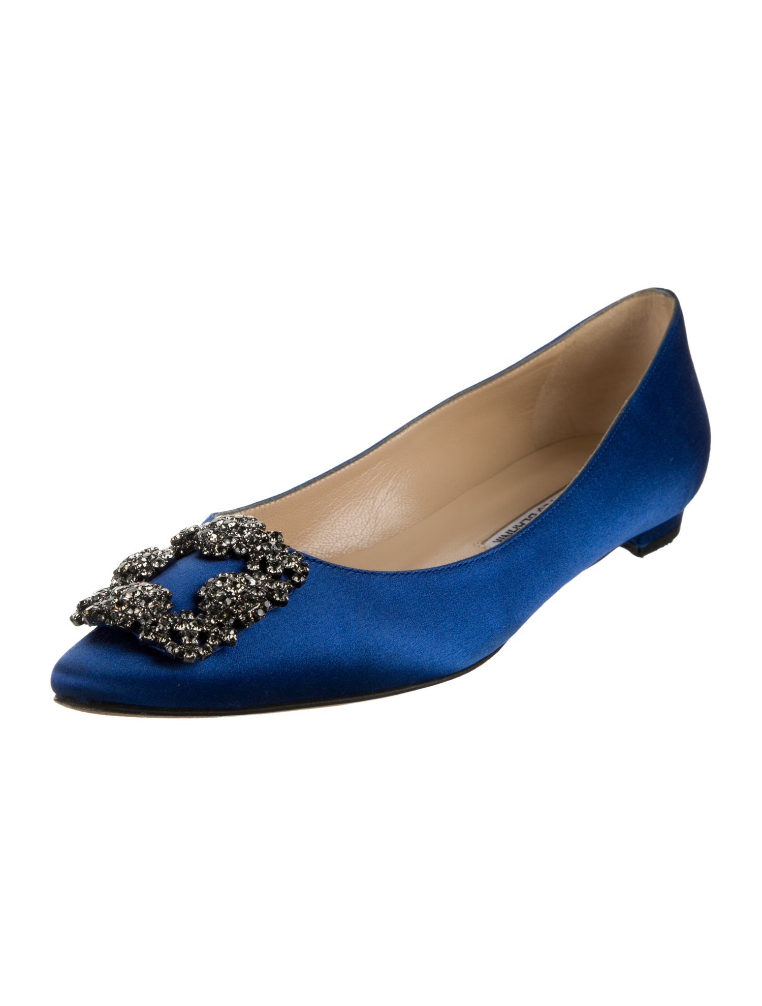 Manolo Blahnik Satin Crystal Embellishments Flats