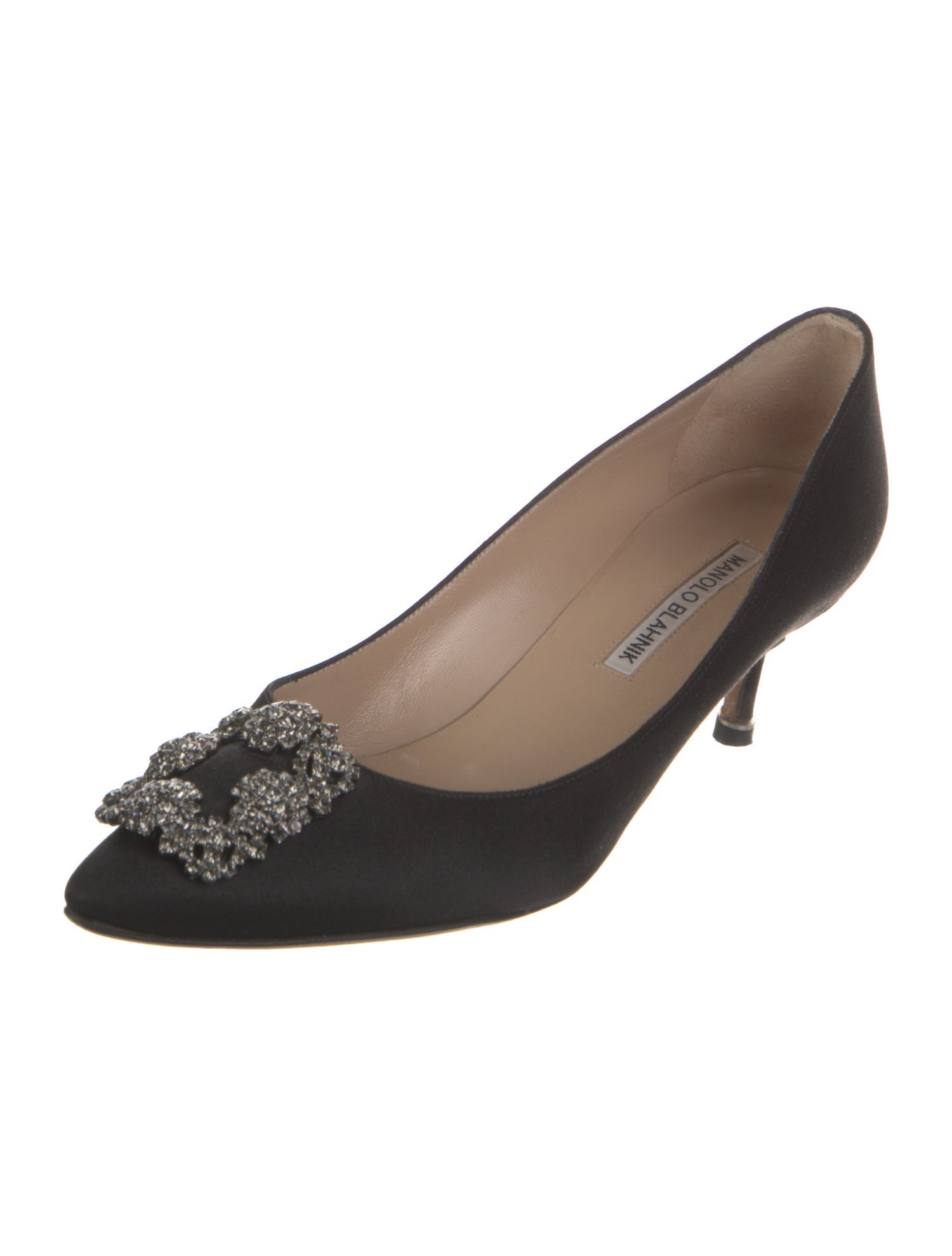 Manolo Blahnik Satin Crystal Embellishments Flats