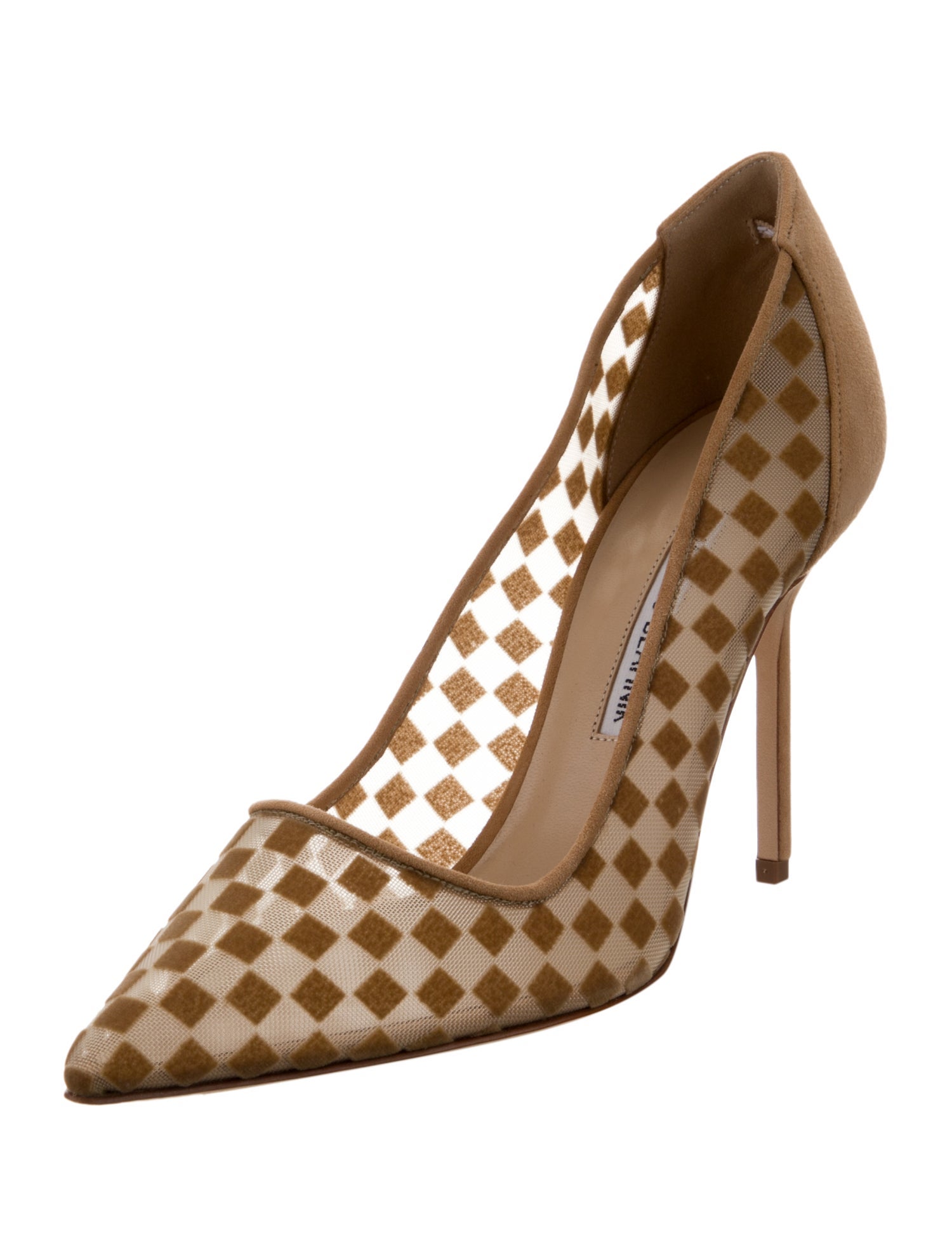 Manolo Blahnik Suede Plaid Print Pumps