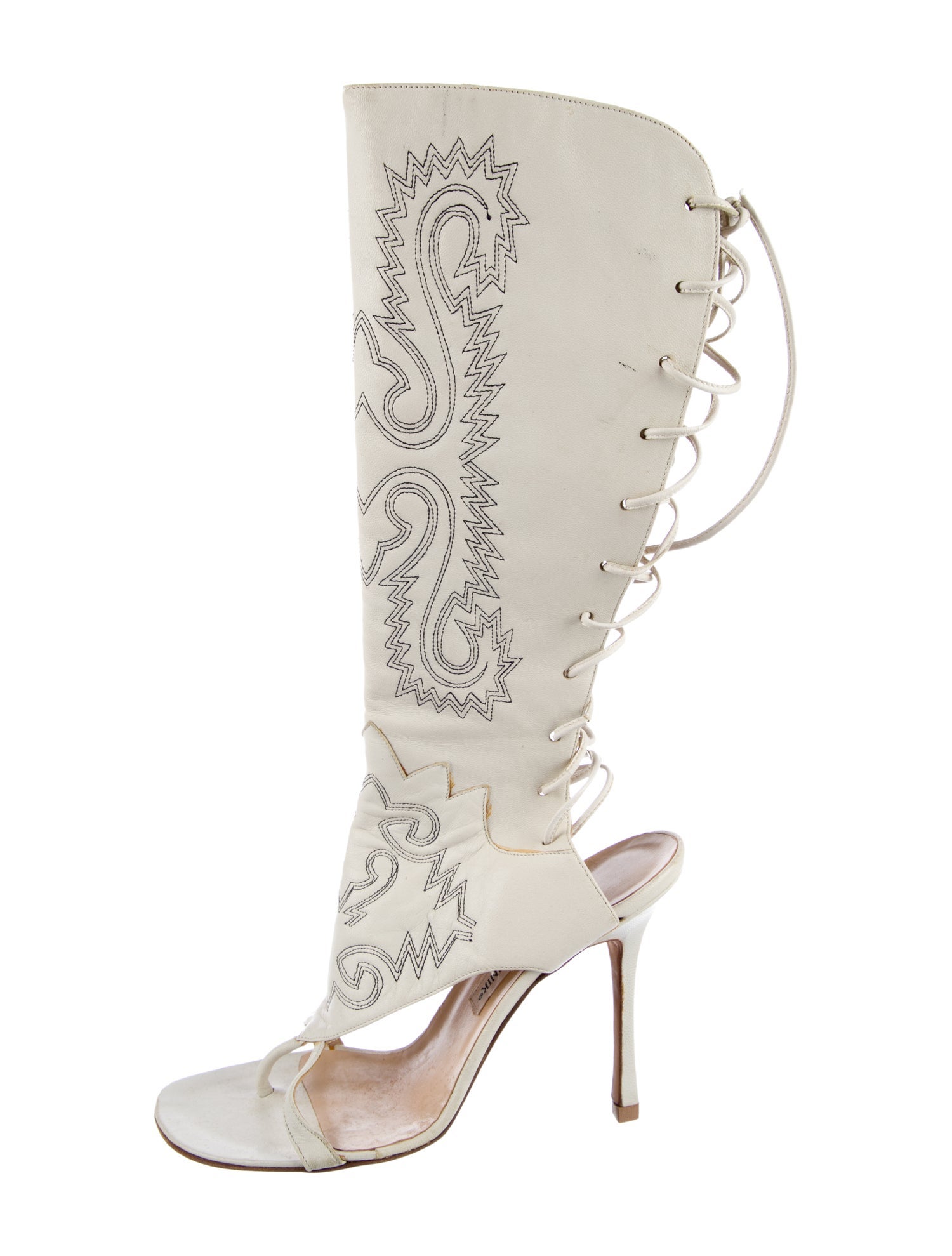 Manolo Blahnik Leather Printed Gladiator Sandals