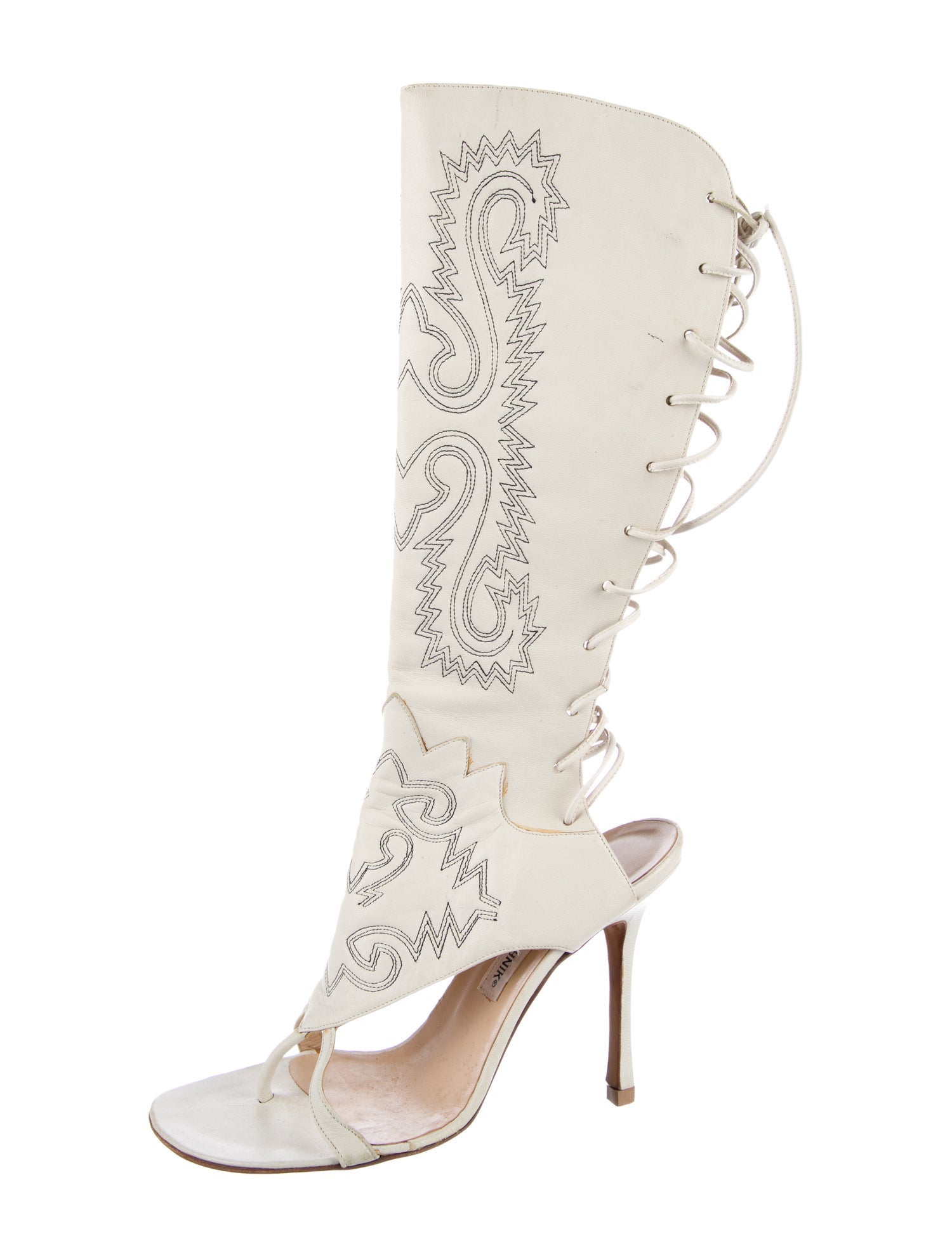 Manolo Blahnik Leather Printed Gladiator Sandals