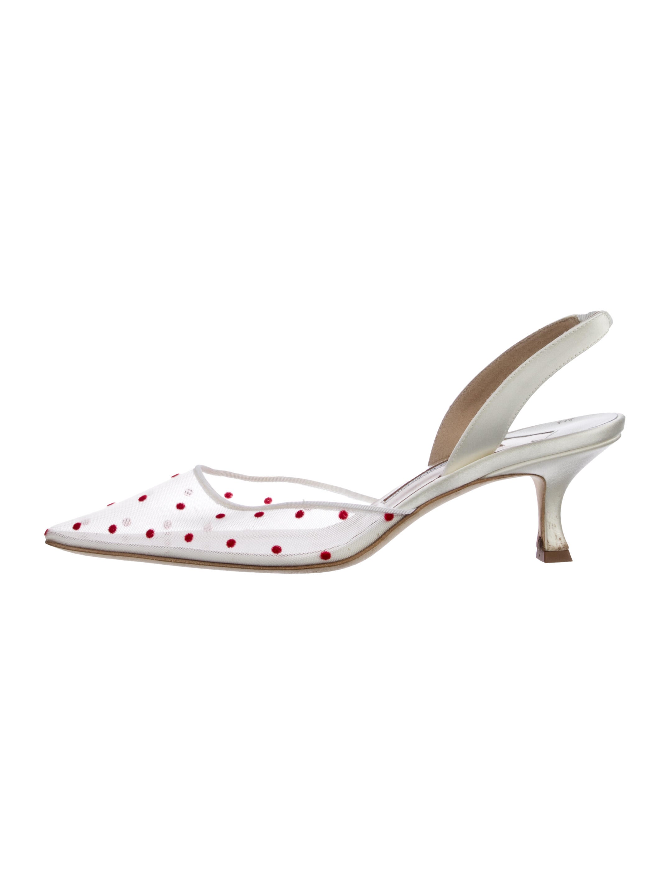 Manolo Blahnik Satin Polka Dot Print Slingback Pumps