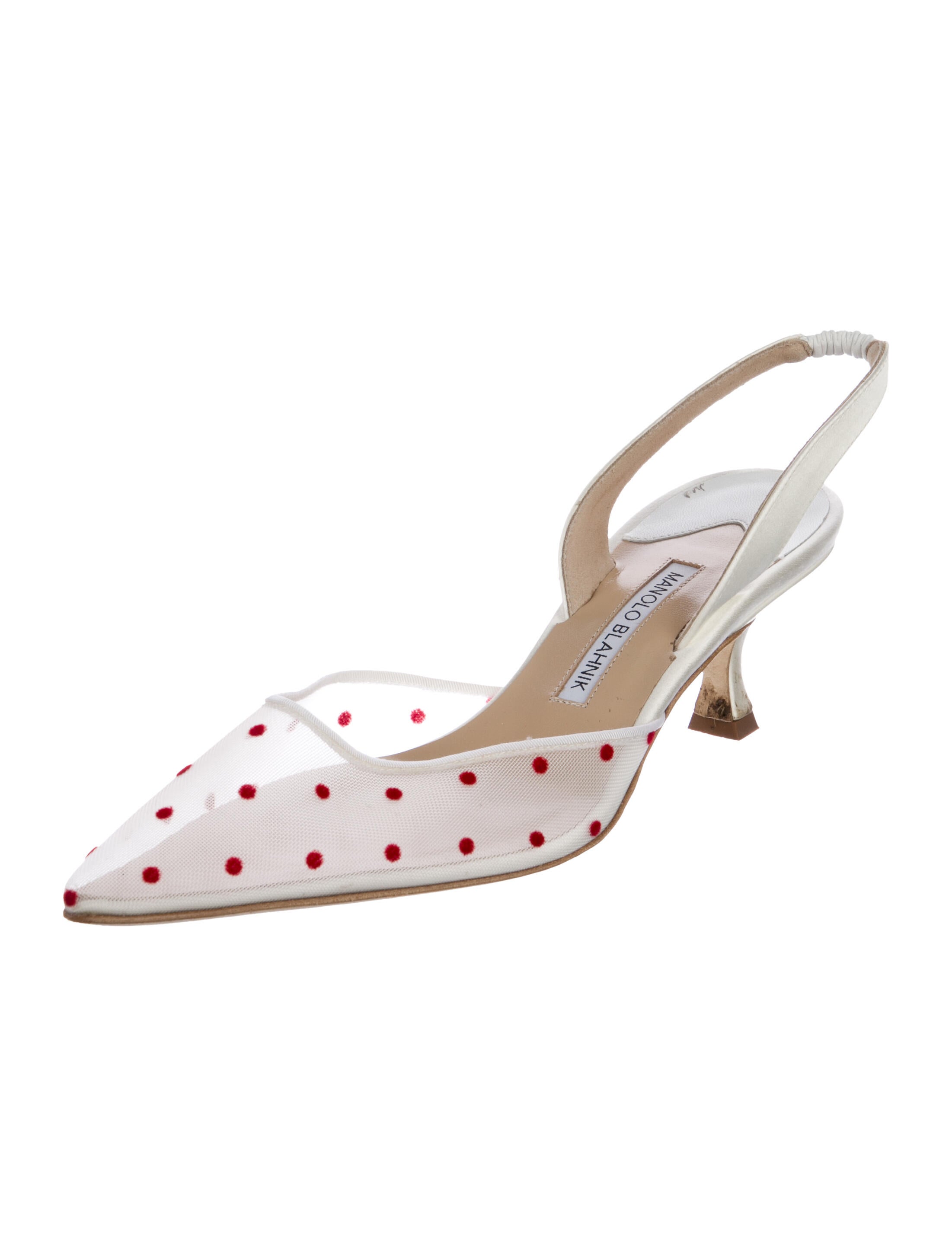 Manolo Blahnik Satin Polka Dot Print Slingback Pumps