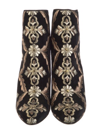 Manolo Blahnik Velvet Floral Print Boots