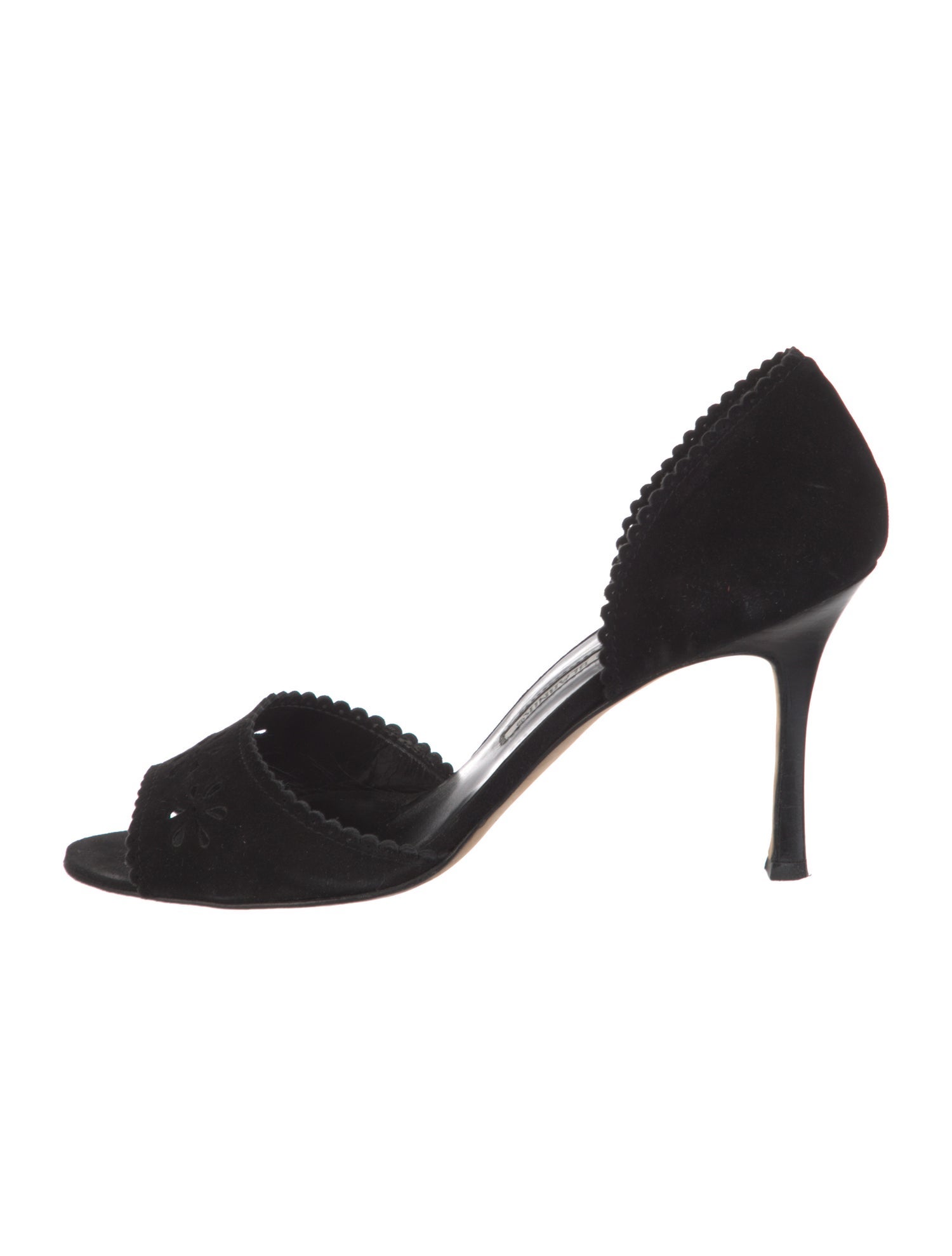 Manolo Blahnik Suede Scalloped Accent Sandals