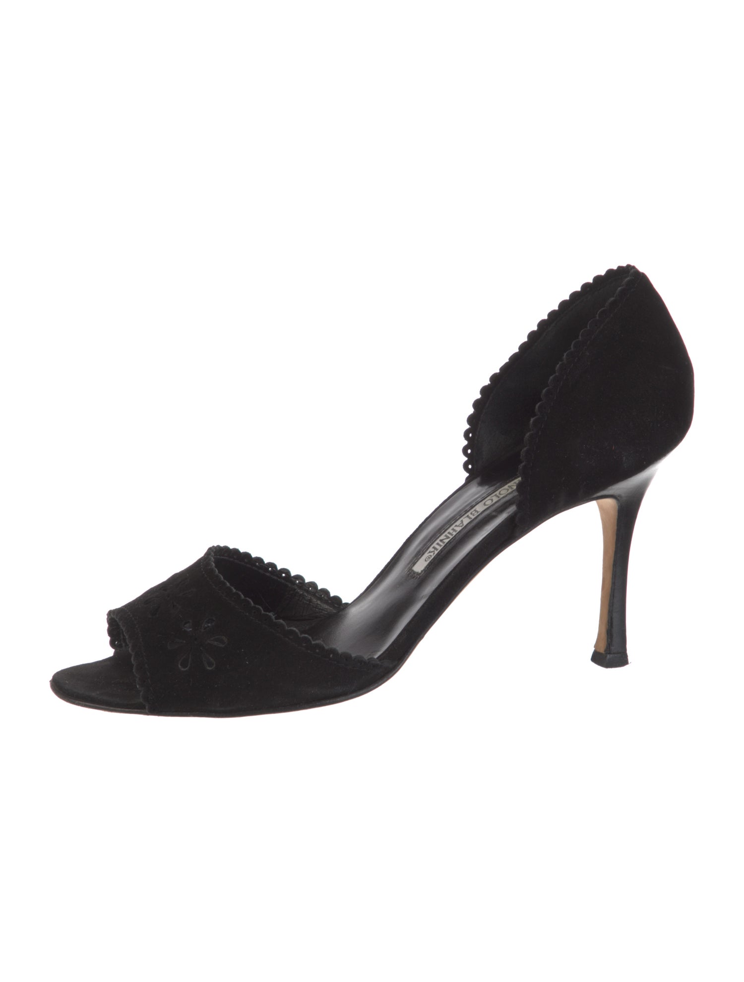 Manolo Blahnik Suede Scalloped Accent Sandals