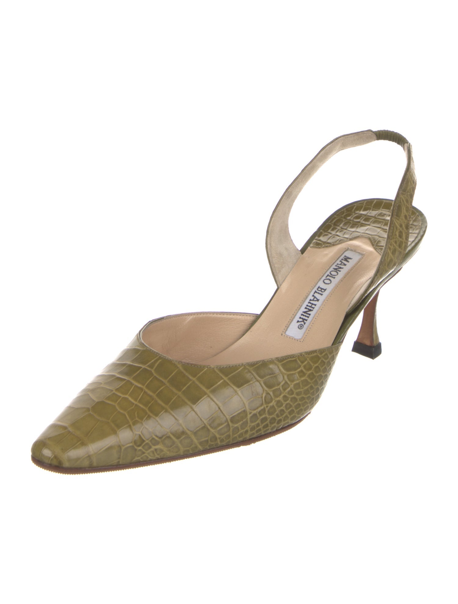 Manolo Blahnik Embossed Leather Animal Print Slingback Pumps