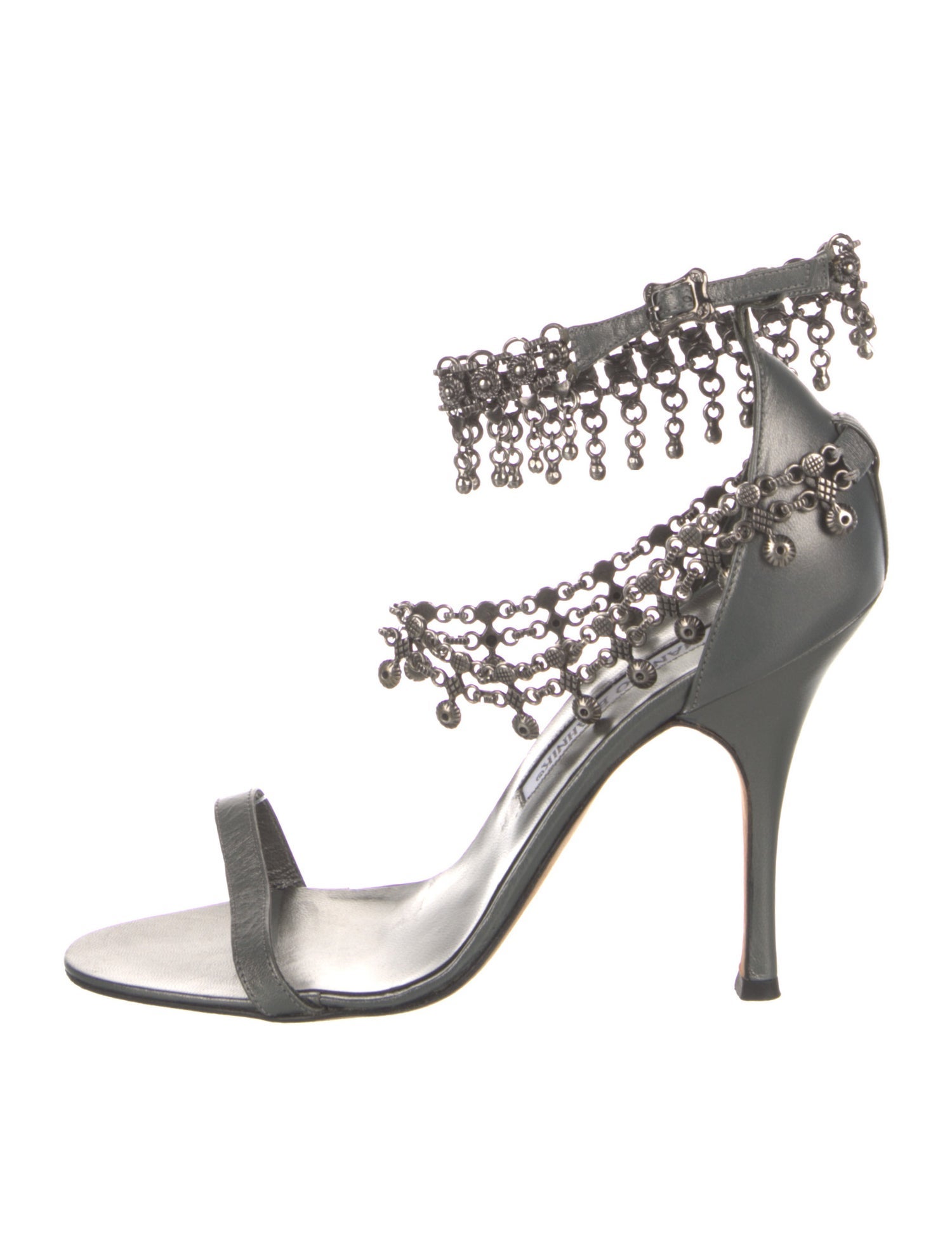 Manolo Blahnik Satin Chain-Link Accents Sandals