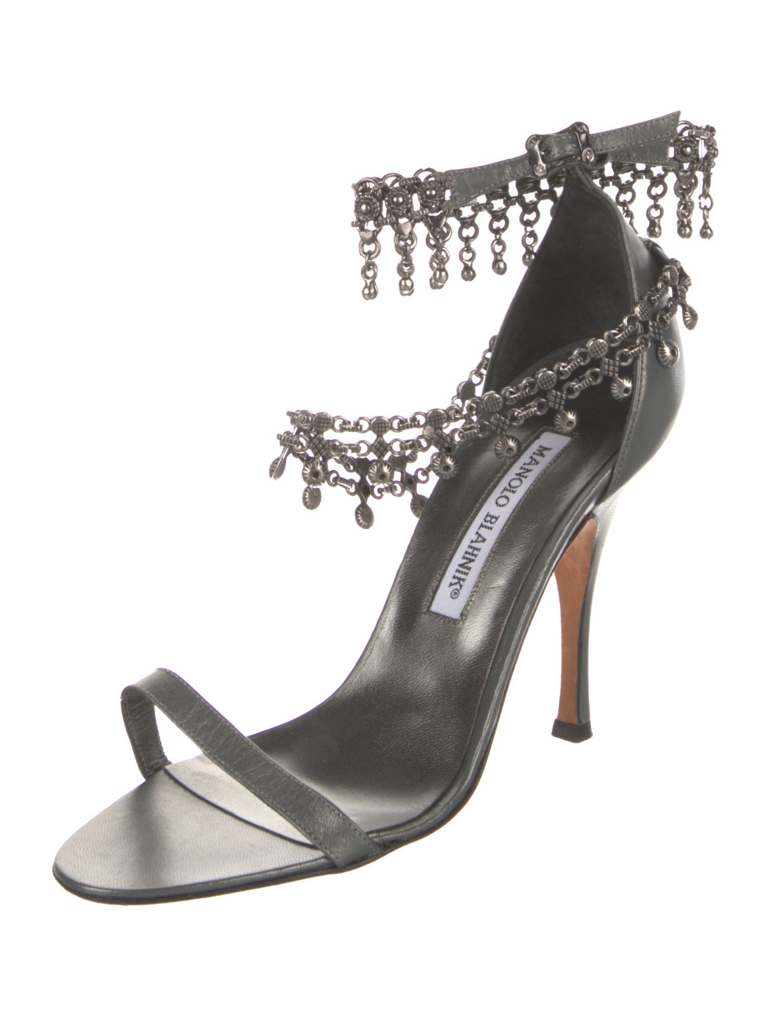 Manolo Blahnik Satin Chain-Link Accents Sandals
