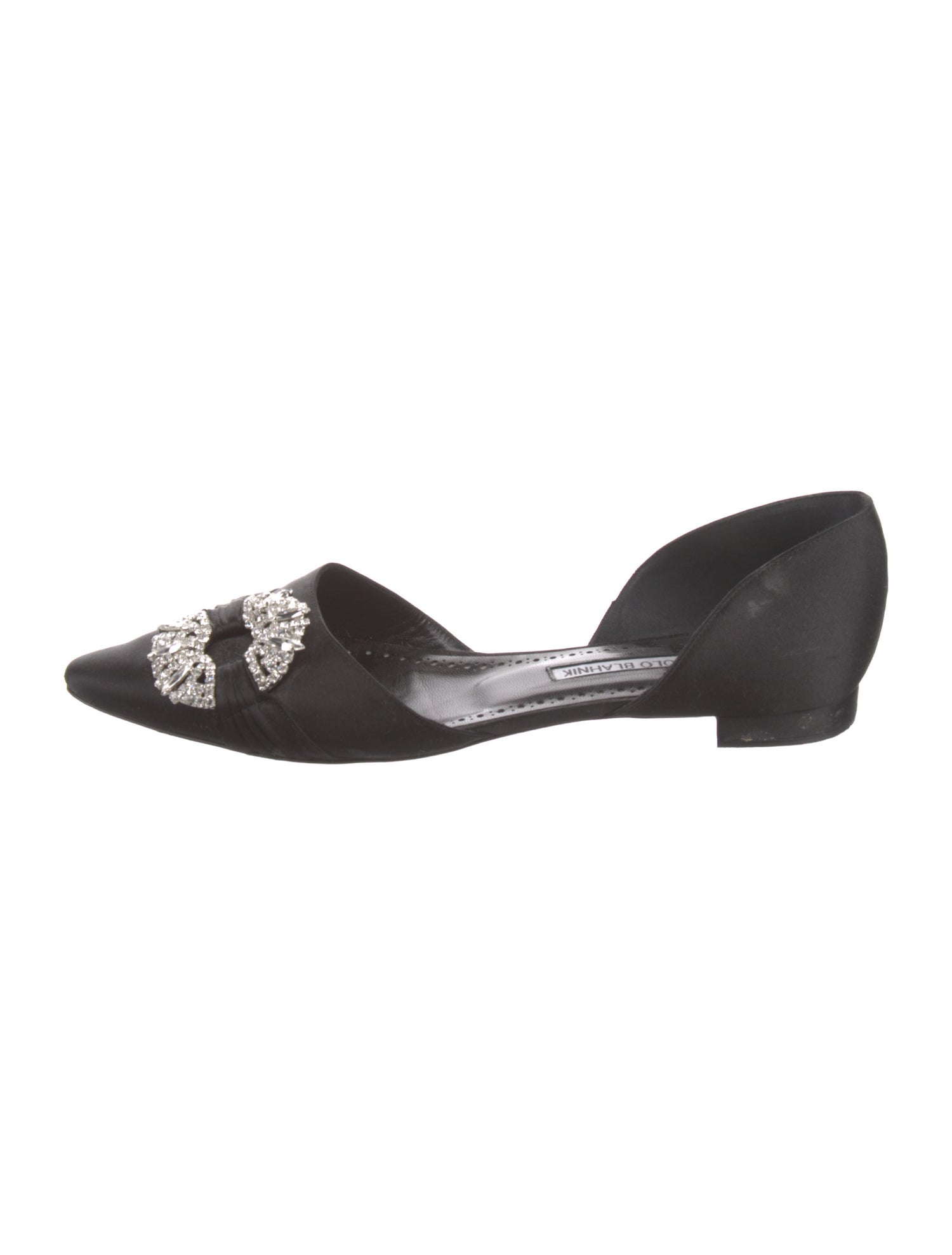 Manolo Blahnik Satin Crystal Embellishments D'Orsay Flats