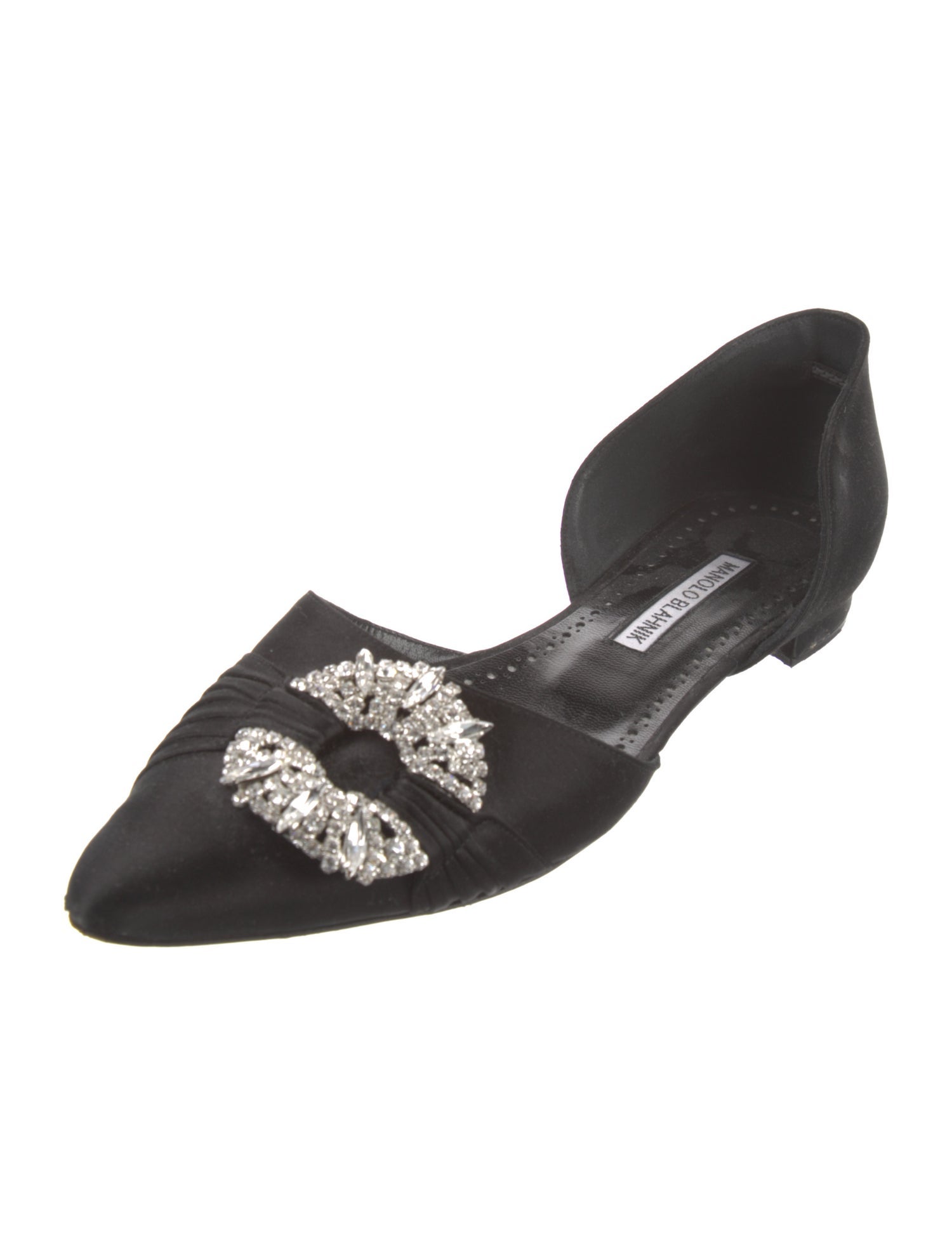 Manolo Blahnik Satin Crystal Embellishments D'Orsay Flats